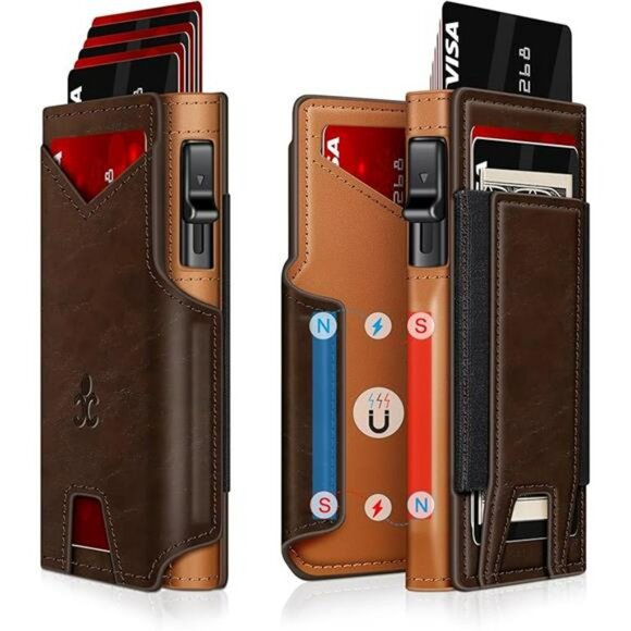 Slim RFID Blocking Wallet for Men Pop Up Card Holder Bifold Metal Credit Case - Picture 7 of 7